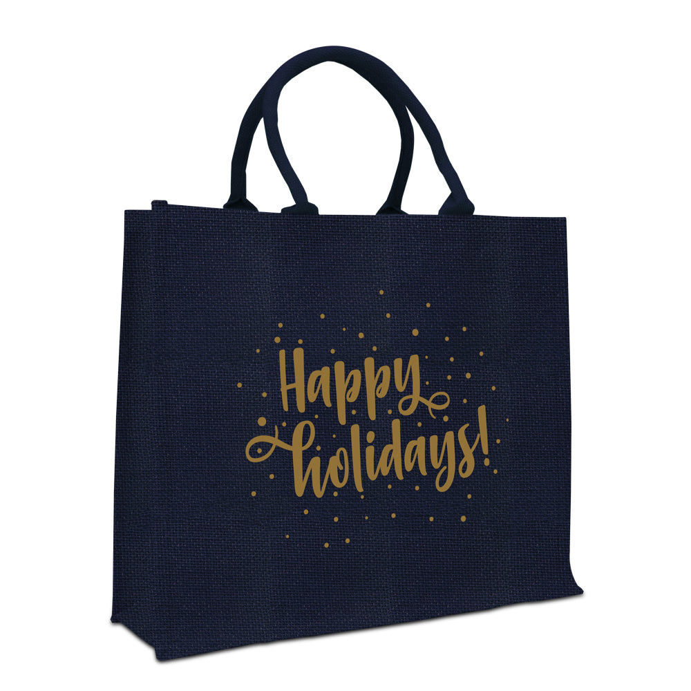 Jute glitter kerstdraagtassen - Happy holidays!